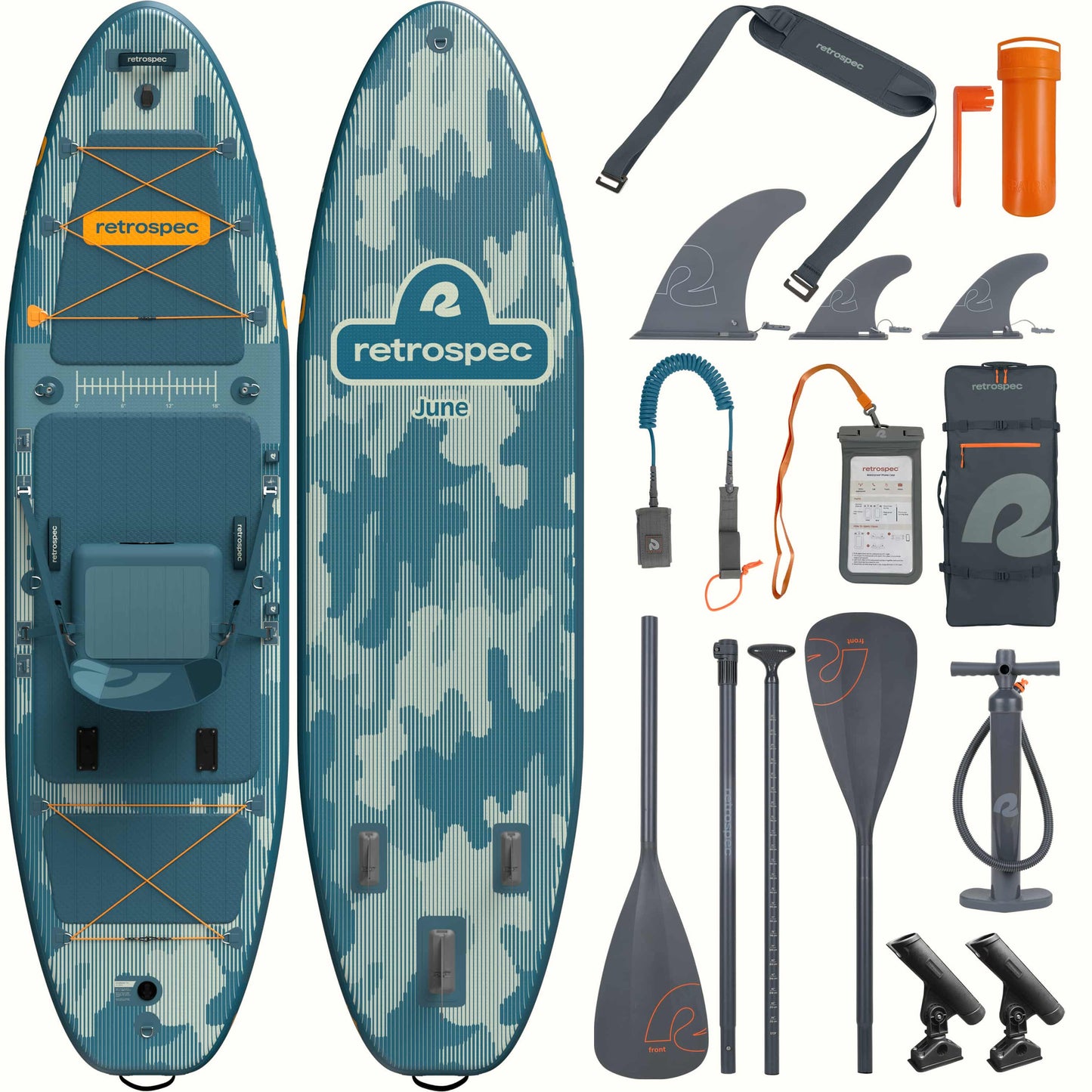 June Inflatable Fishing Paddle Board Kayak Hybrid 11’6” | Retrospec