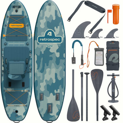 June Inflatable Fishing Paddle Board Kayak Hybrid 11’6” | Retrospec