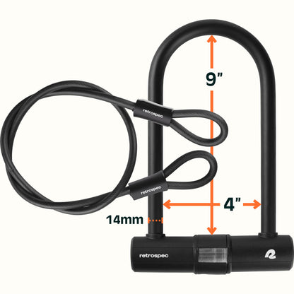 Lookout U-Lock Bike Lock With Cable - 14mm | Retrospec