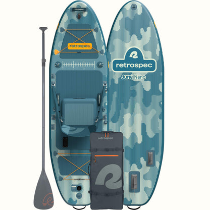 June Nano Kids Inflatable Fishing Paddle Board Kayak Hybrid 9'6" | Retrospec