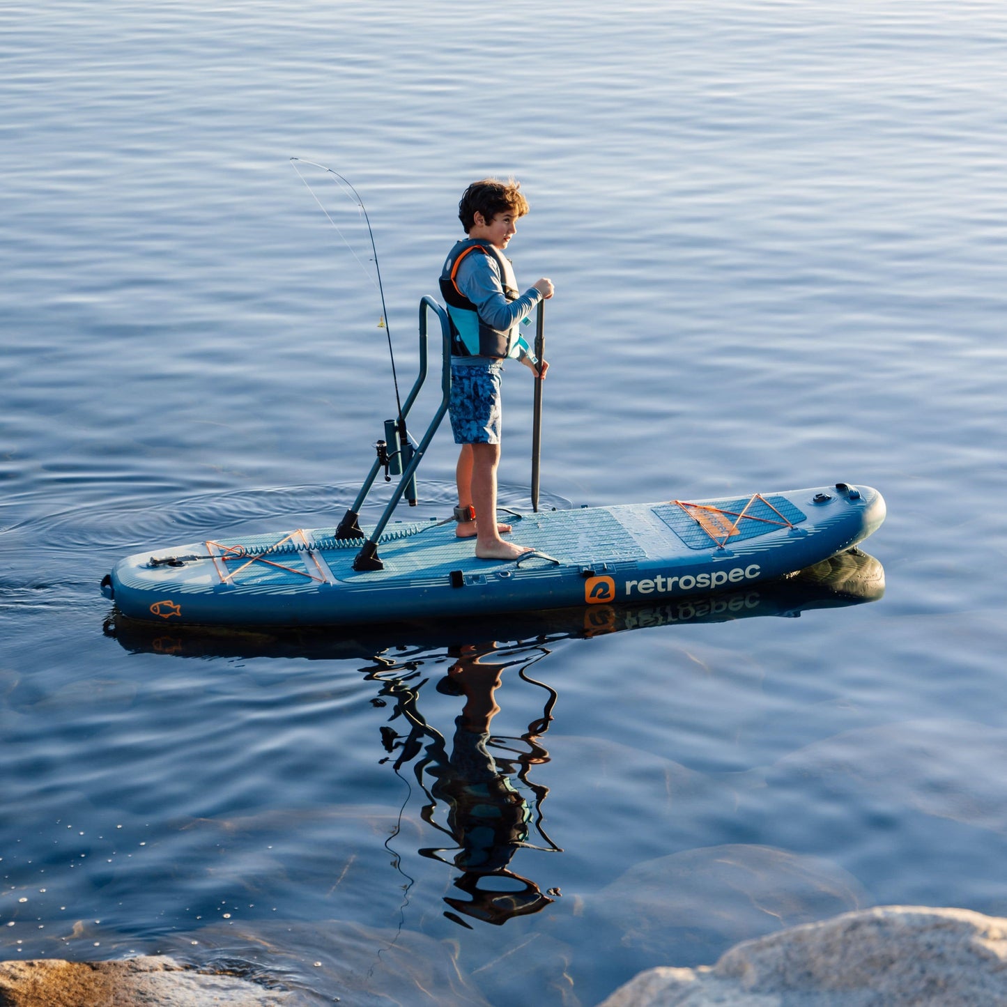 June Nano Kids Inflatable Fishing Paddle Board Kayak Hybrid 9'6" | Retrospec